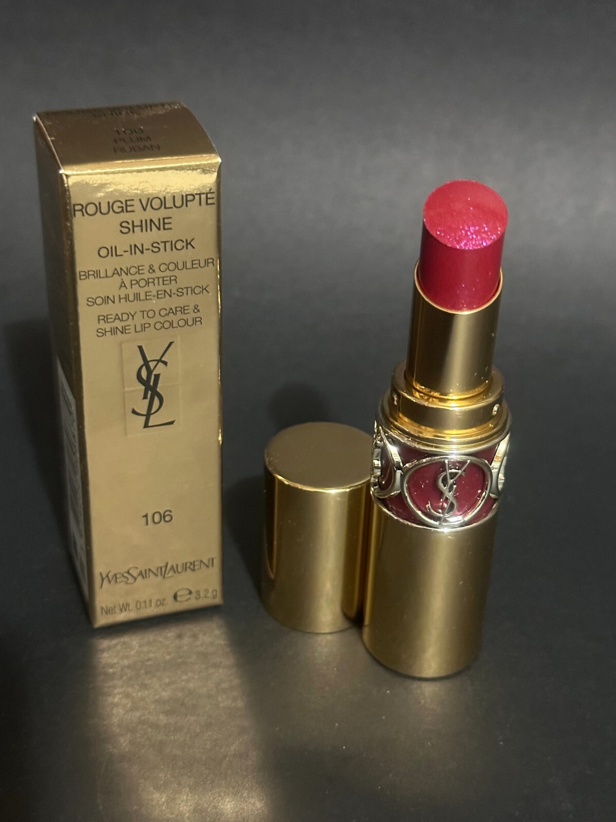 口紅 Yves Saint Laurent ROUGE SHINE 106 YSL Volupte Shine Oil-In-Stick Lip Color Lipstick #106 PLUM RUBAN