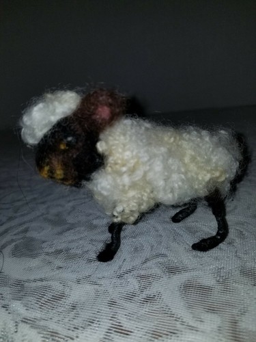 Sweet Ooak Needle Felted Tiny Baby Black Sheep Handmade Easter 3