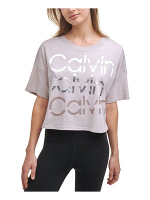 

CALVIN KLEIN Женский укороченный топ с розовым логотипом и короткими рукавами и круглым вырезом, Розовый