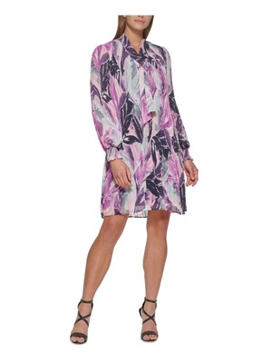 

DKNY Женская плиссированная блузонка с завязками выше колена Одежда для работы в смену, Фиолетовый