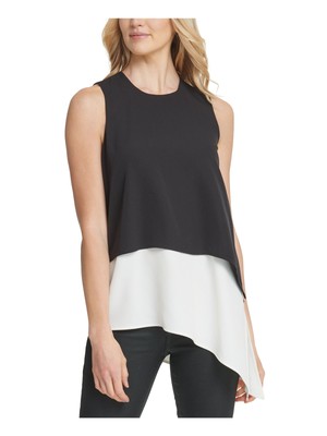 

DKNY Женская черная многослойная асимметричная блузка с круглым вырезом для вечеринок. Размер верха, Черный