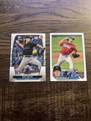 Max Meyer 2023 Topps Series 2 #388/Bowman RC #36 Miami Marlins 2-Card Lot