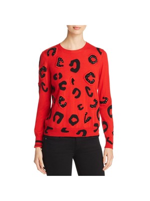 

ESCADA SPORT Женский красный текстурированный свитер с круглым вырезом и длинными рукавами в рубчик с принтом