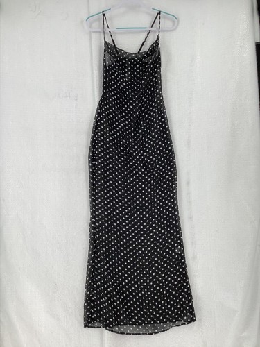 ワンピース vintage sheer polka dot maxi dress black Anotherchill Black and White Polka Dot Sheer Mesh Maxi Dress
