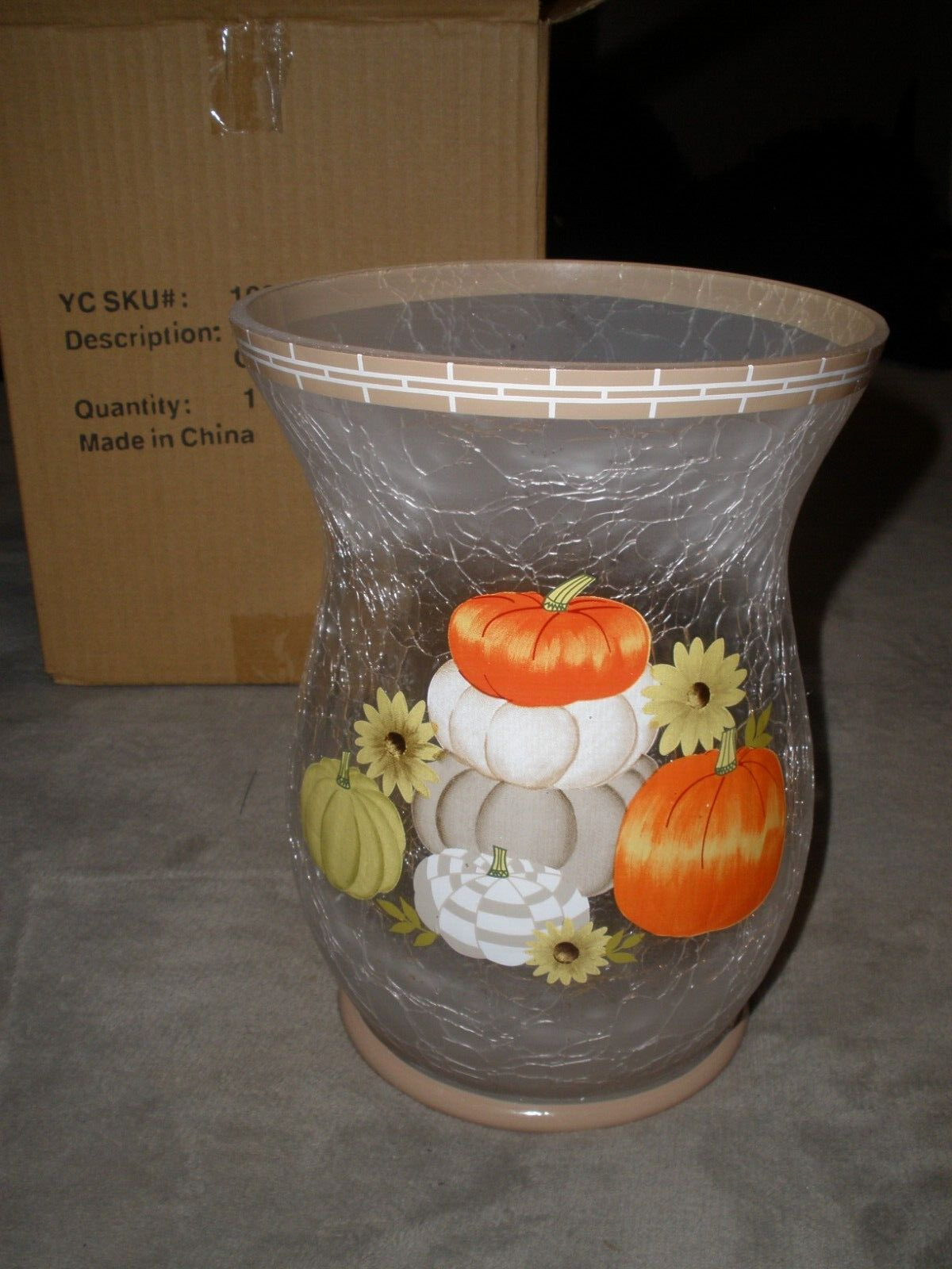 NIB Yankee Candle Pumpkin Crackle Hurricane Jar Candle Holder