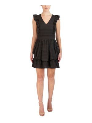 BCBGENERATION Womens Black Sleeveless Short Party Fit + Flare Dress 4