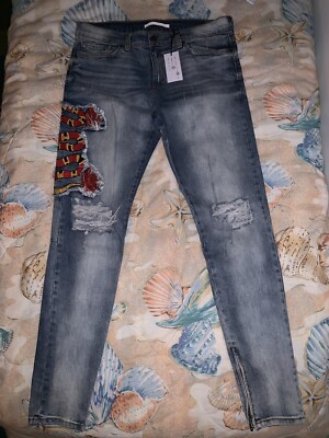 Golden Denim Jeans: Snake and Roses-Ankle Zipper-Skinny Fit-Distressed 38 x 34