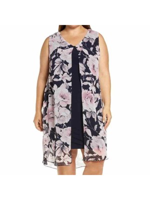 CONNECTED APPAREL Womens Navy Sleeveless Knee Length Evening Sheath Dress 12