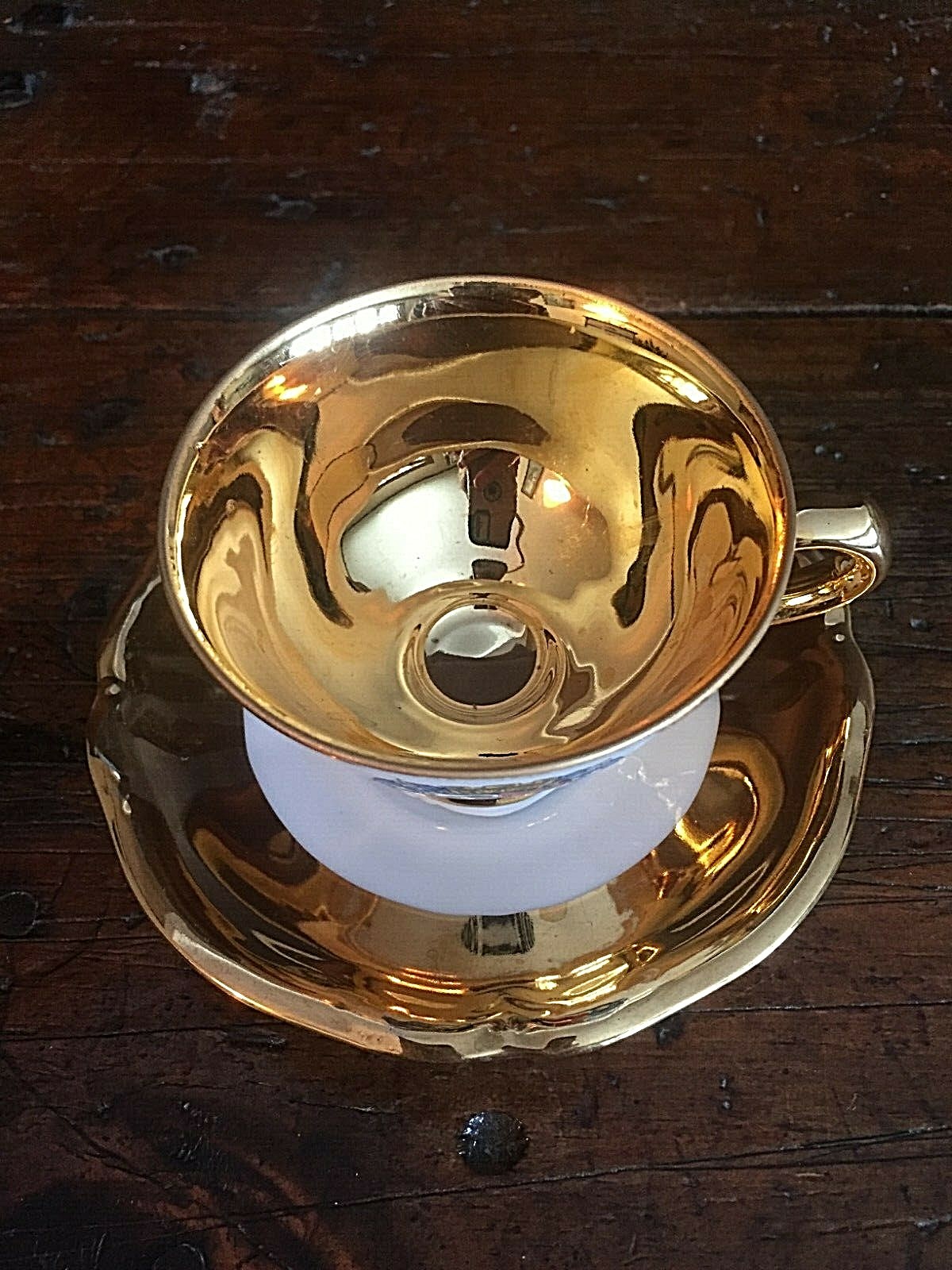 Vintage Muchen Bavaria Gold WhiteCup and Saucer Set Garmisch Partenkirchin Crest