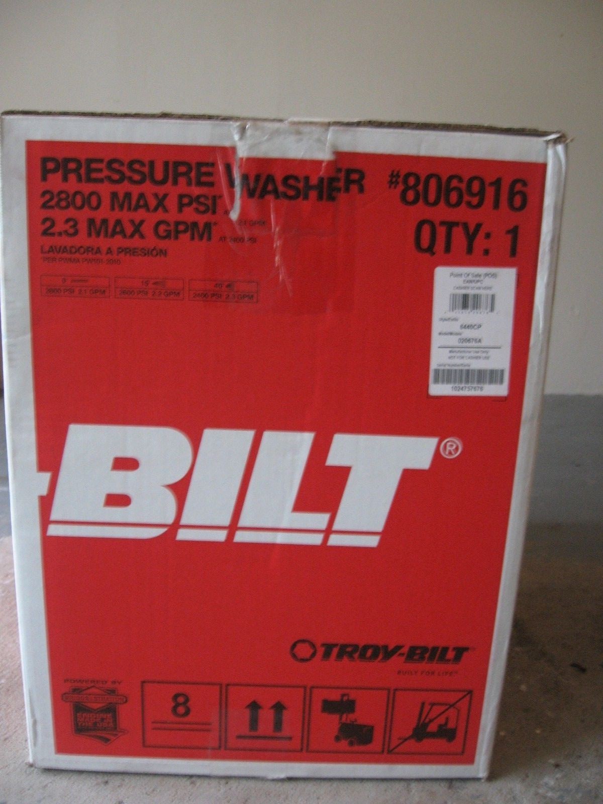 Troy Bilt Pressure Washer 2800 psi 2.3 gpm 806916 020676
