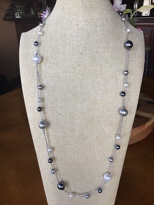 NEW Premier Designs Jewelry CLASS ACT 32''-36'' Faux Pearls Rhodium Plat Necklace