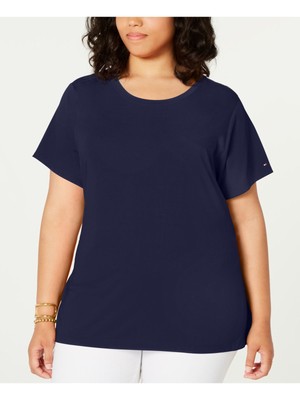 

TOMMY HILFIGER Женская темно-синяя футболка с галстуком и коротким рукавом с круглым вырезом Plus, Navy