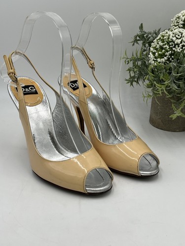 DOLCE & GABBANA D&G Patent Leather Beige Sling Back Heels Sz