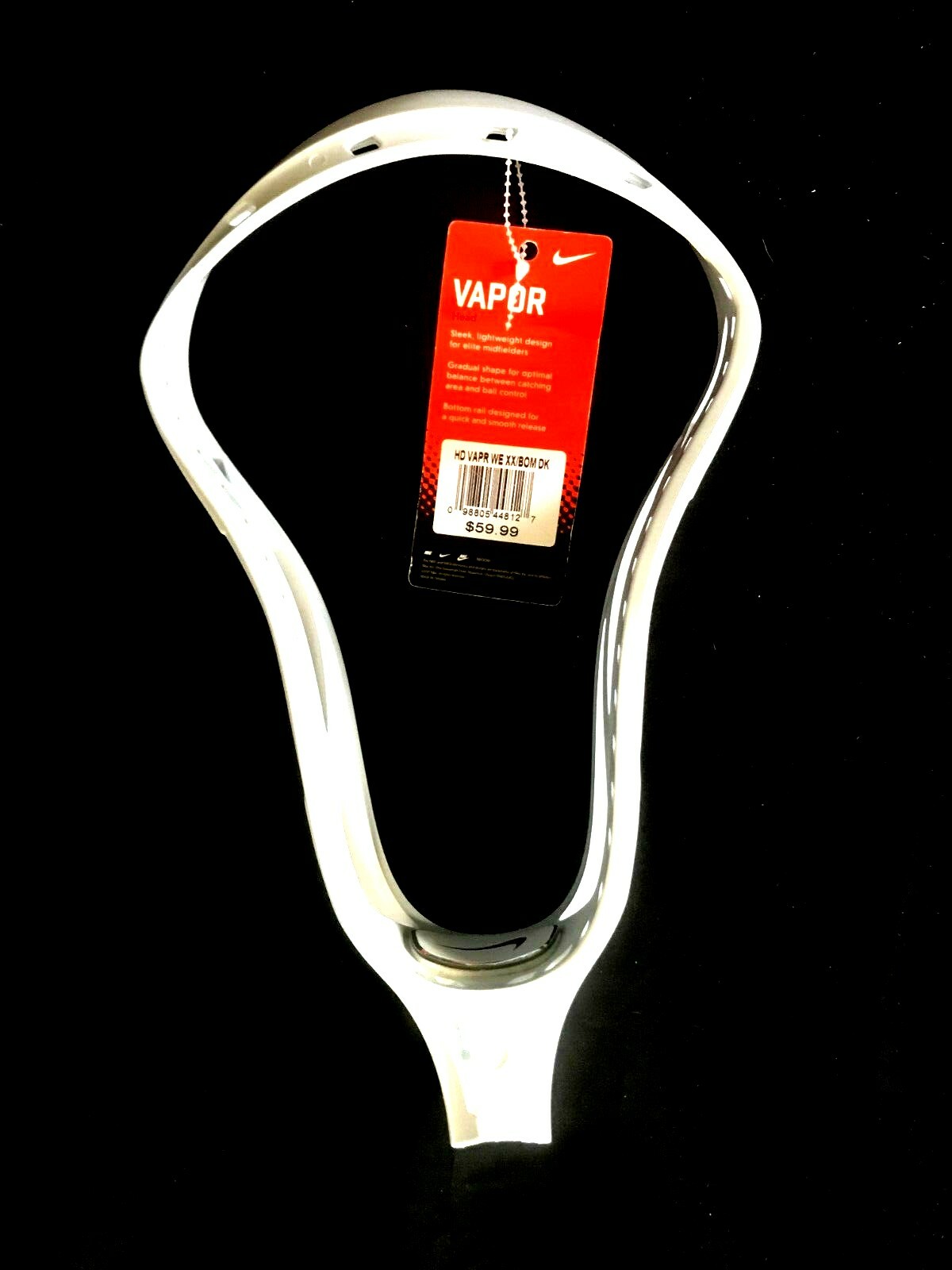 Nike Vapor Lacrosse Head Unstrung- White Model: hd vapr we xx/bom dk