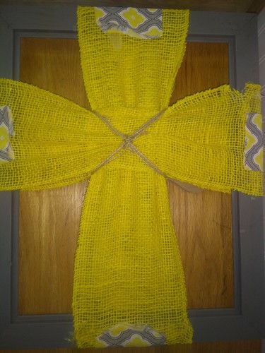 Gray Yellow And Burlap Cross Frame 14X17 Handmade