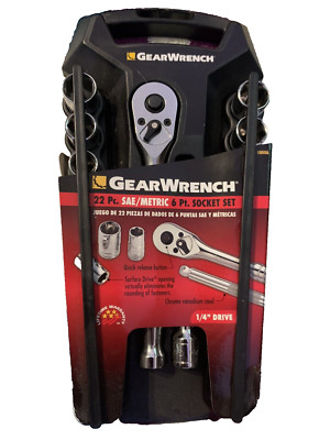 Ratchet And Socket Set & Extension GearWrench 22-pc SAE Metric 1/4 Drive 6 Point