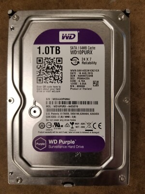 Western Digital Purple WD10PURX 1TB Surveillance Hard Drive SATA 64MB Cache