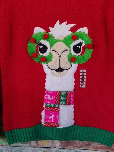 NEW LLAMA Alpaca Girl's Christmas Sweater Pink Red XL Youth Kids