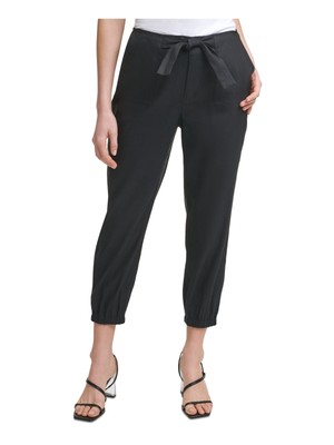 CALVIN KLEIN Womens Black Tie Elastic Cuffs Hook And Bar Straight Leg Pants M