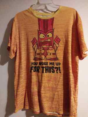 Disney Parks Inside Out Shirt Adult Size L You Woke Me Up For This Anger Yellow