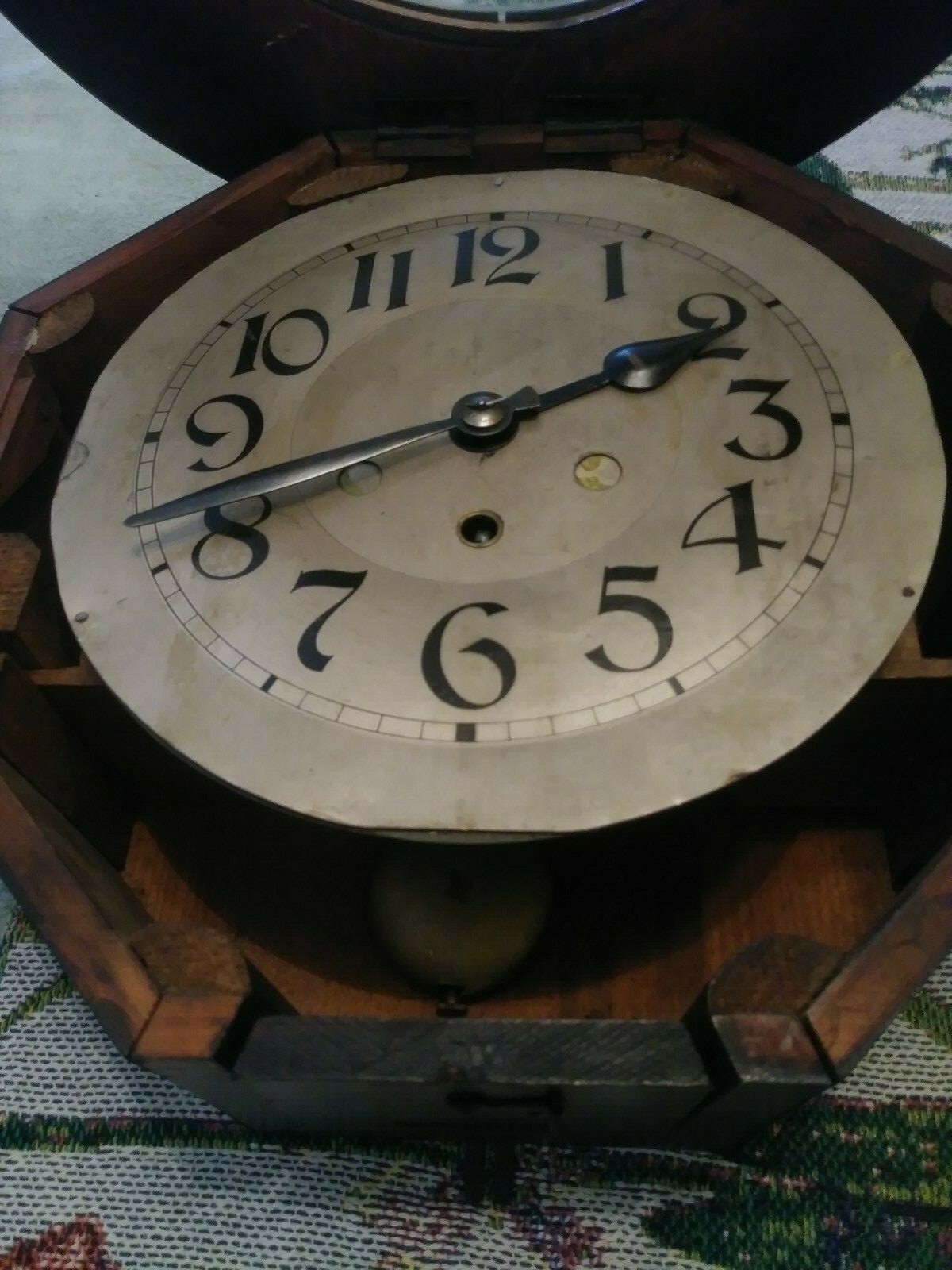 Antique round face Oak Wall Clock. Octagon case. Marked 1942