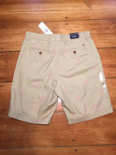 $75 Tommy Hilfiger Men’s Embroidered Flamingo Shorts, 32, Khaki