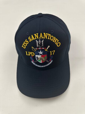 The Corps USS San Antonio LPD 17 Logo Blue Baseball Cap Hat One Size