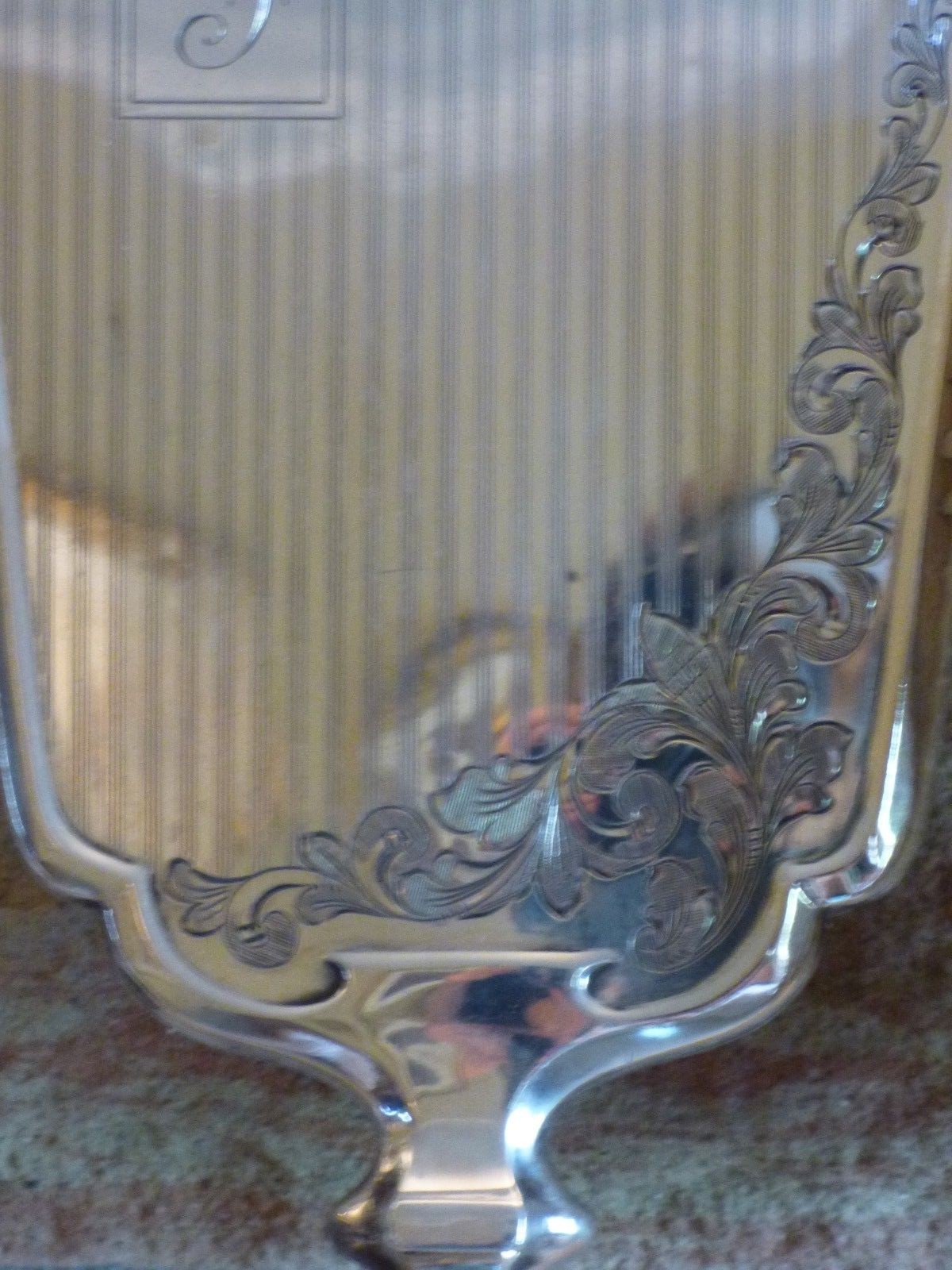 Antique Roden Bros. Sterling Silver Hand Mirror and Hair Brush Set Monogrammed