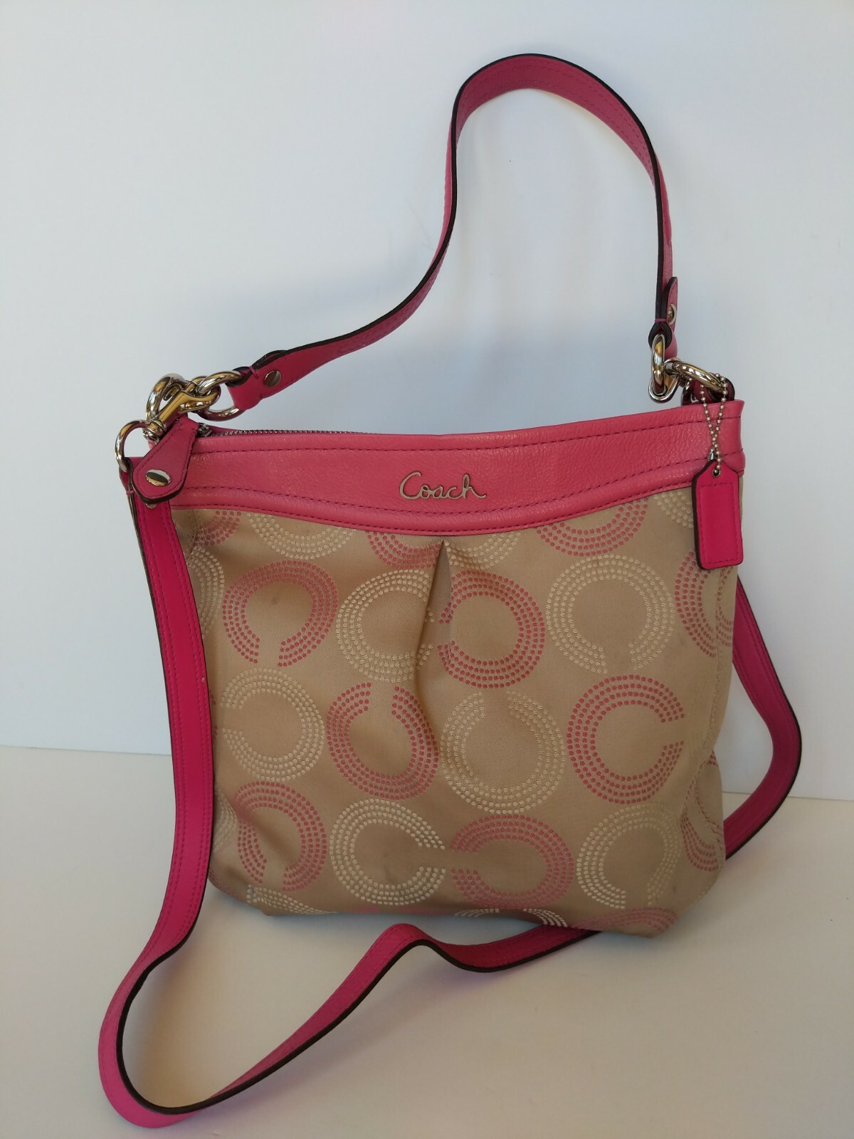 バッグ coach signature one shoulder bag pink Shoulder Bag COACH Pink Signature Canvas Leather One