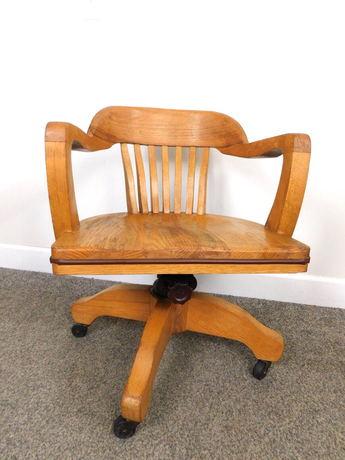 Antique 1900s SIKES Solid Quartersawn Oak Tilt Swivel Rolls Desk Banker's Chair