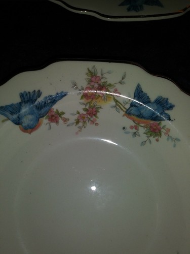 lot 4 Berry Dessert Bowls RARE W S George derwood Beautiful Blue Bird Gold Trim