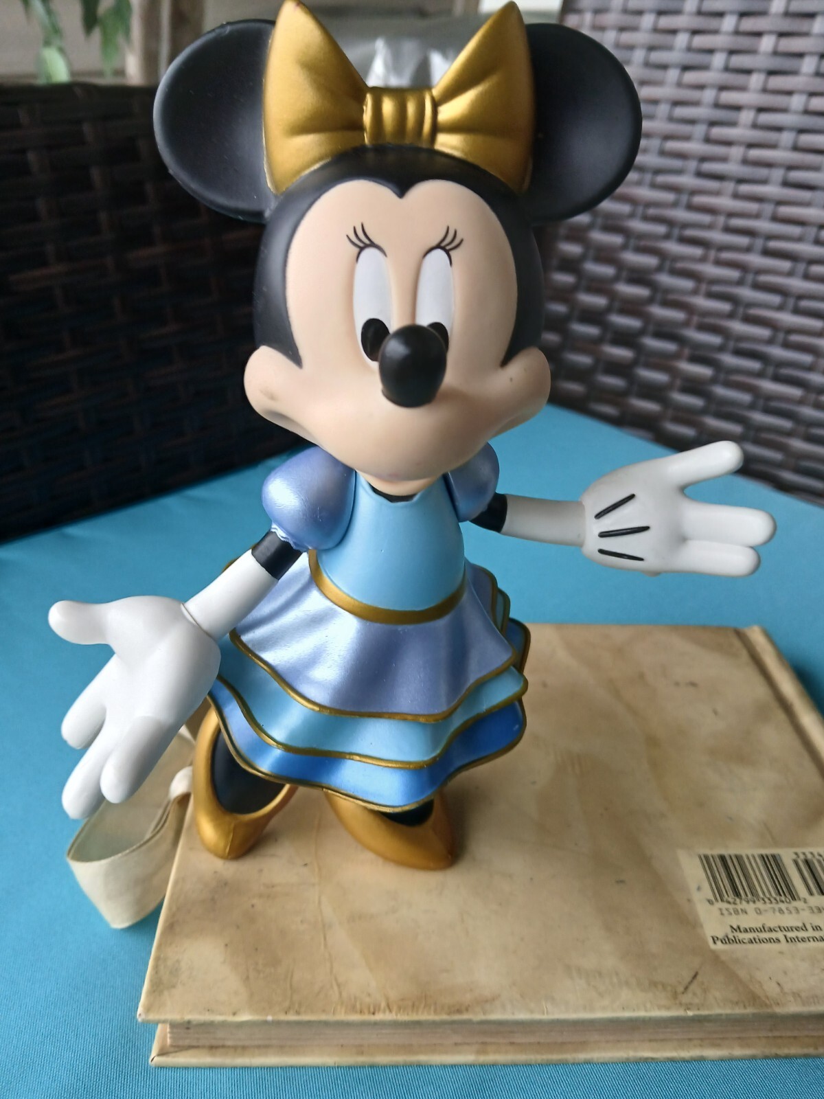 vintage minnie mouse figure blue dress gold colored head bow