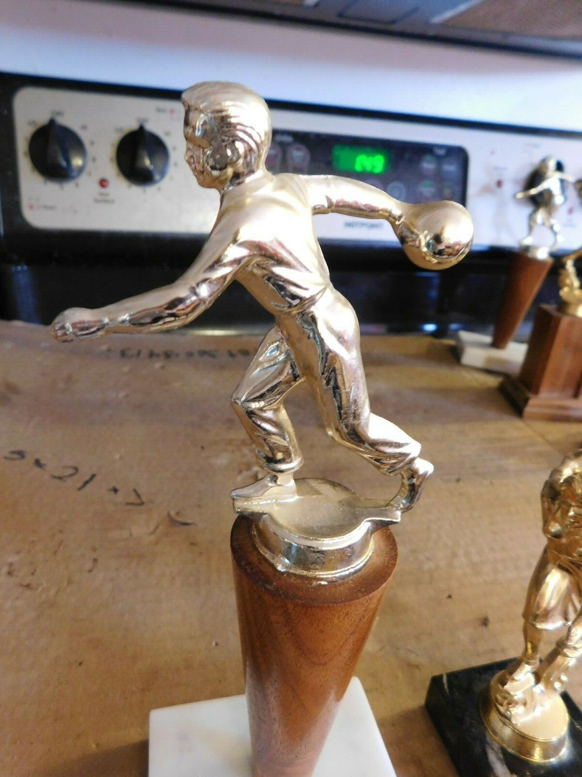 PAIR OF MID-CENTURY BOWLING TROPHIES W/METAL TOPPERS GROUP #2