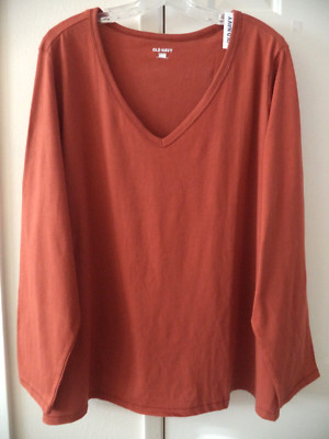 Old Navy Paprika Rust Jersey Relax Long Sleeve V-Neck T-shirt L 12 14 Large Tall