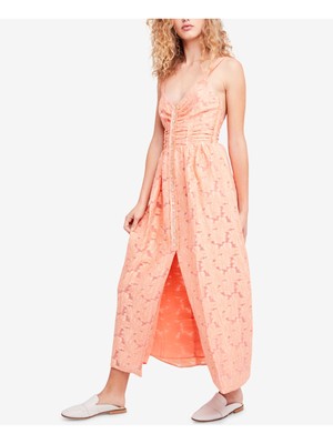 

Женское оранжевое платье макси с вышивкой ромашки FREE PEOPLE без рукавов с V-образным вырезом, Оранжевый