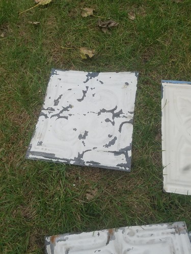 Lots Of Nine (9) Vtg Ceiling Tins Damaged great for patch work projects