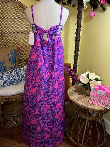 Pre-owned Lilly Pulitzer Bernadetta Maxi Dress Passion Fruit Pink Wild Nights Size 6