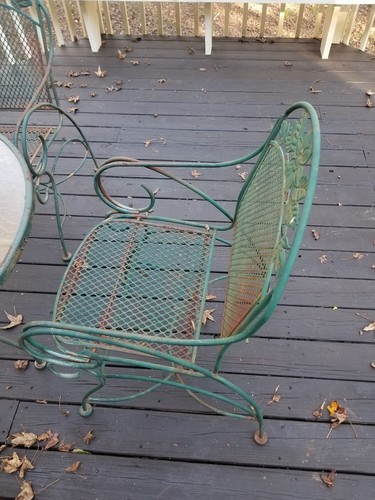 Vtg 7 Piece Metal Patio Dining Antique Table & 6 Chairs