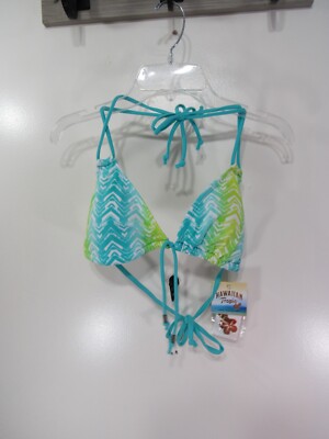 New Womens Hawaiian Tropic Bikini Top Size L Blue Green Tie Strings