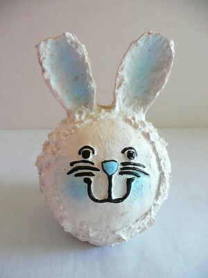 Bunny Rabbit Face, Egg-shaped Easter Decor white with blue accents
