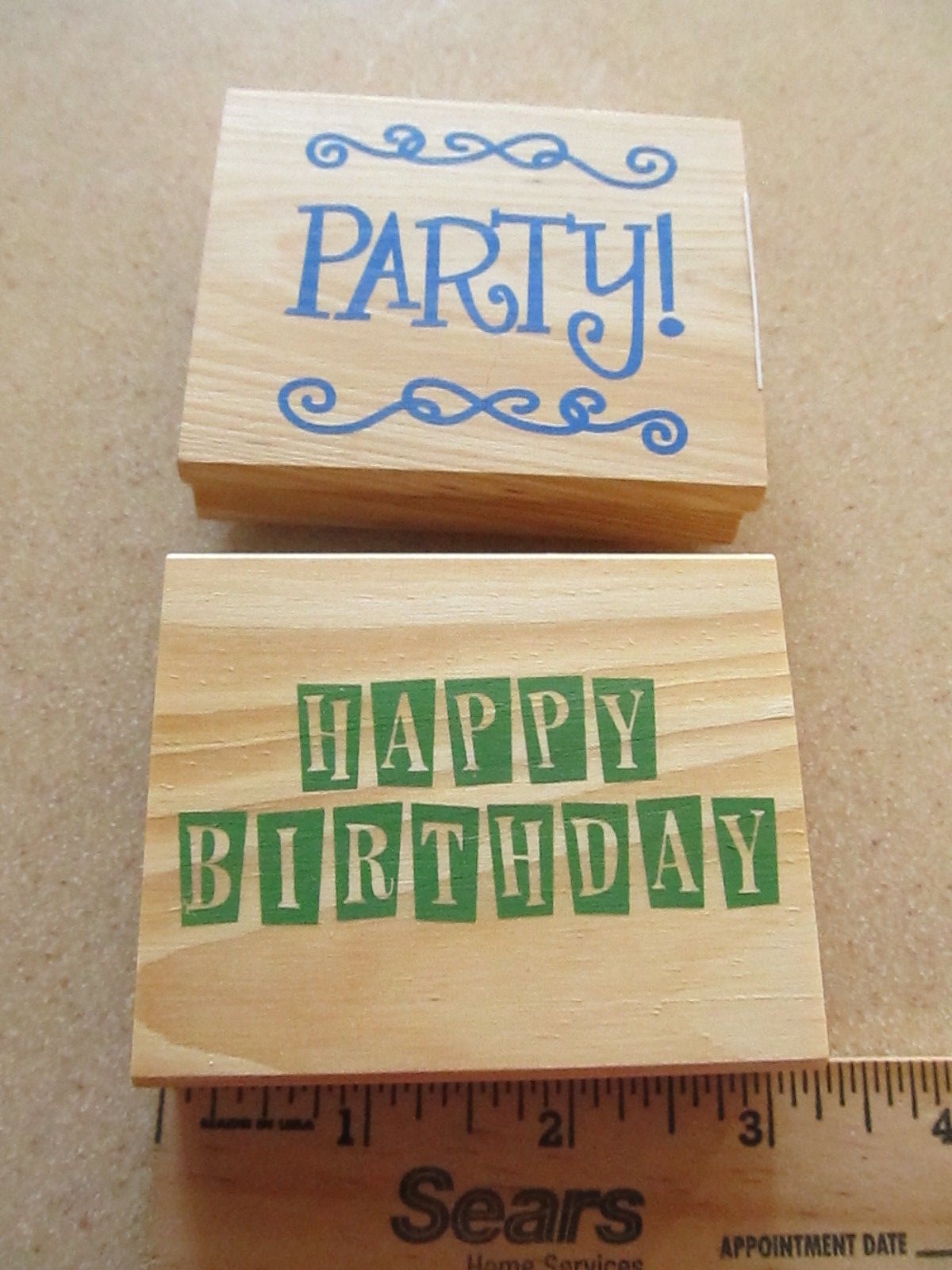 LOT 5 stamps  Party Happy Birthday Balloons Stars   Wood Rubber   NEW