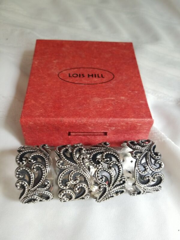 Set of 4 Lois Hill Sterling Silver Napkin Rings .925 Scrolling Design Beautiful