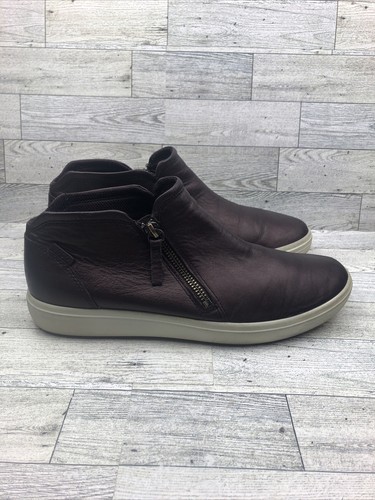 Womens Ecco Soft 7 Mid Side Zip Shoes Sze 10 41  Metallic Leather
