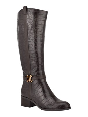 

TOMMY HILFIGER Женские коричневые сапоги из крокодиловой кожи Diwan Almond на блочном каблуке 6,5 м, Коричневый, TWDIWAN2