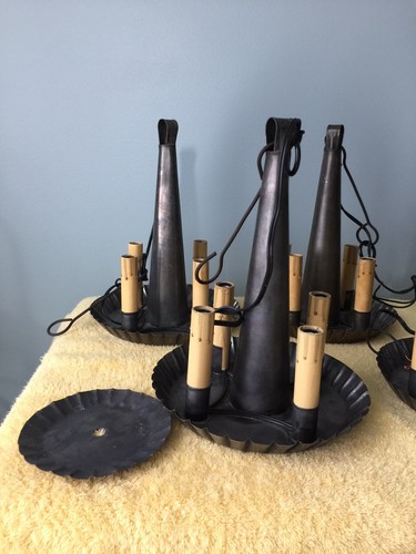 VINTAGE 1980’S BLACK TIN 4 “CANDLE” CEILING LIGHT(S), GREAT CONDITION