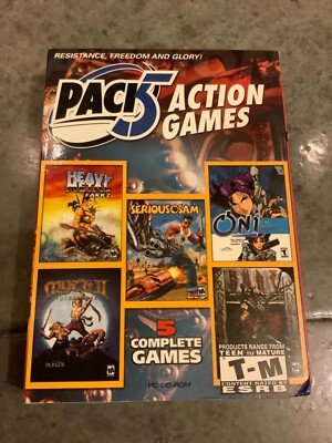 PACK 5 ACTION GAMES COMPUTER PC SERIOUS SAM ONI HEAVY METAL RUNE MYTH II SOUL