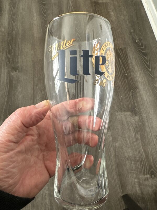 Miller Lite Beer Fine Pilsner Beer Drinking Bar Glass GOLD Rim 8" tall 