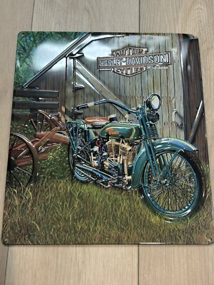 Harley-Davidson Tin Sign Embossed H-D  1923 F-Head Twin #2010531 Farm Scene