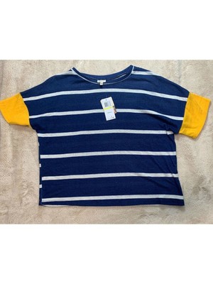 

SELF E Женский синий полосатый свитер с короткими рукавами и круглым вырезом для юниоров