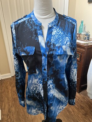 Calvin Klein Woman s Water Splash Roll Tab Blouse- Size S NWOT 